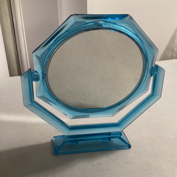 Vtg blue lucite made in Hong Kong duo sided counter mirror - Picture 3 of 4